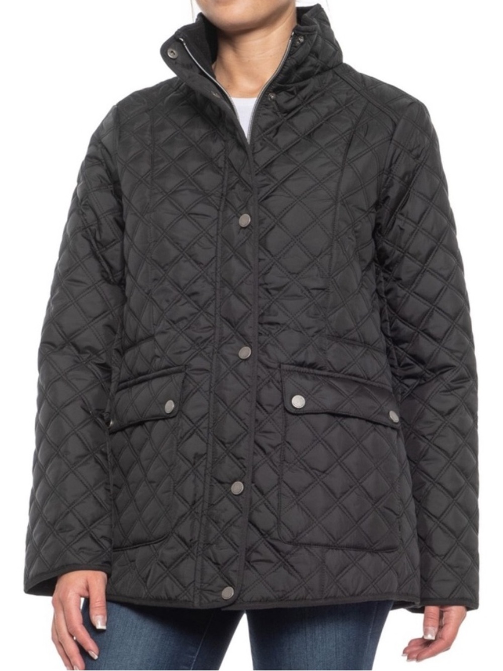 Lucky Brand Black Quilted Jacket Full Button + Snaps Pockets Lined Size XXL